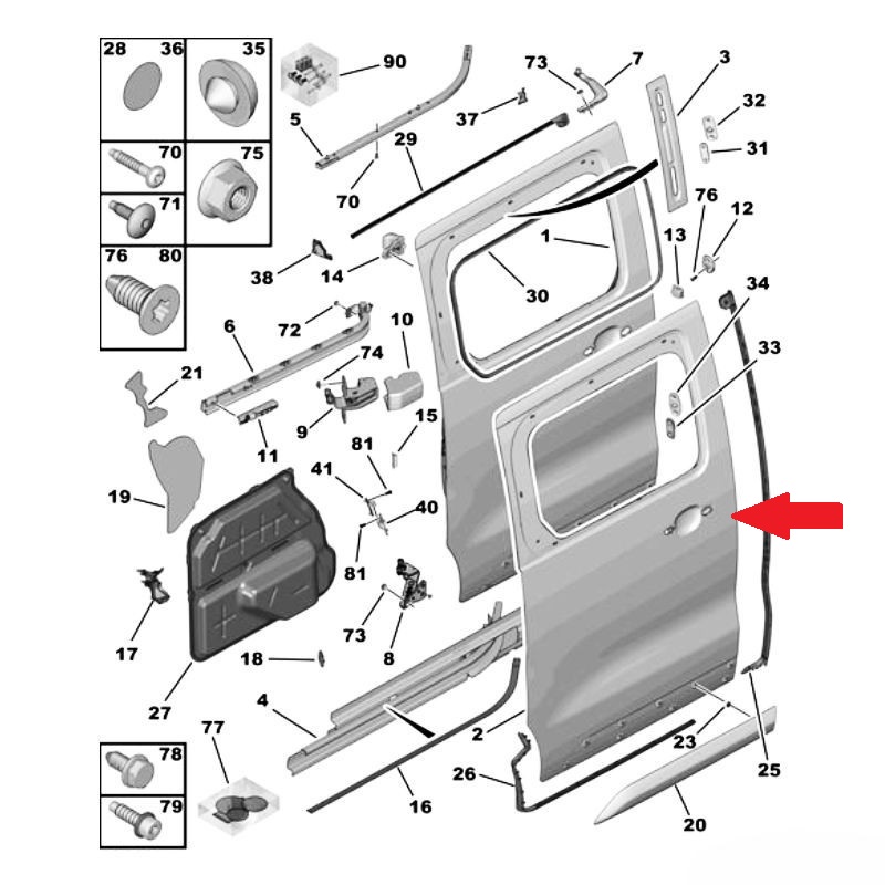 PANEL PUERTA LATERAL DERECHA EXTERIOR PEUGEOT EXPERT III/CITROEN JUMPY III [ORIGINAL PSA]