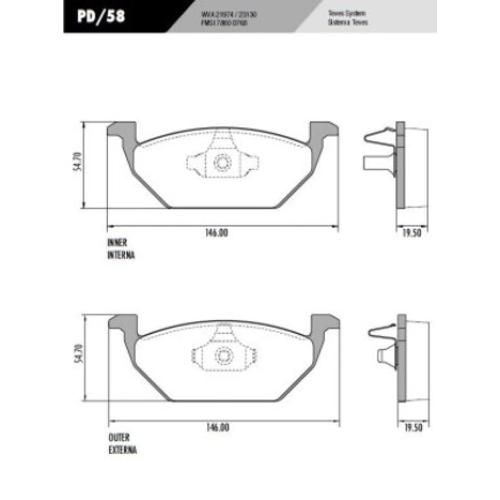 JGO. PASTILLAS FRENO VW SURAN 06...2020 SAVEIRO GOL 2016. FOX BORA 09...VIRTUS .146X55X19MM T- CROSS