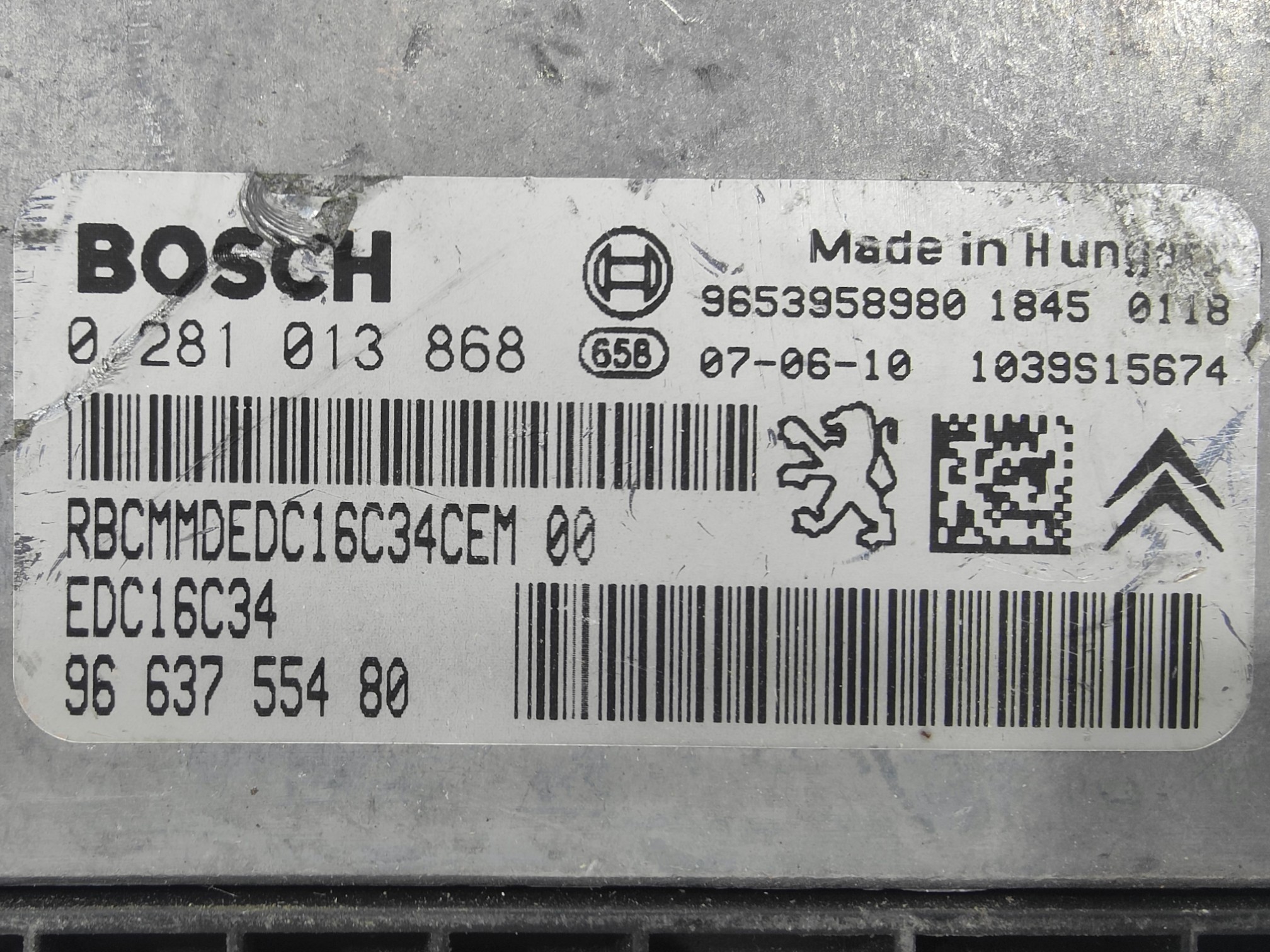 ECU de motor Peugeot 207 1.6 HDI 2007, Ref: 10968-K3B9