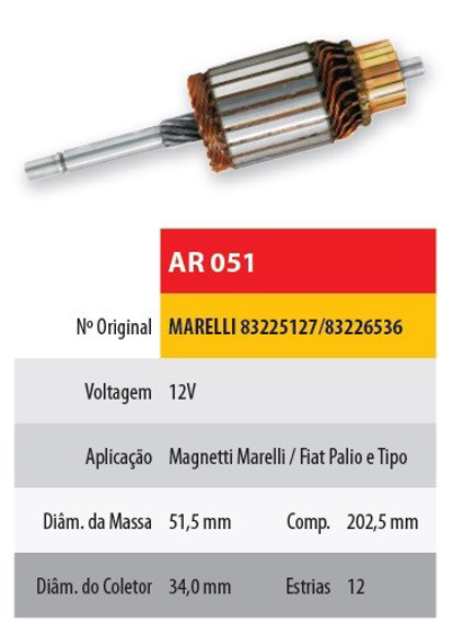 INDUCIDO 12V FIAT PALIO 1.3 MARELLI (202,5X51,5X12X34)