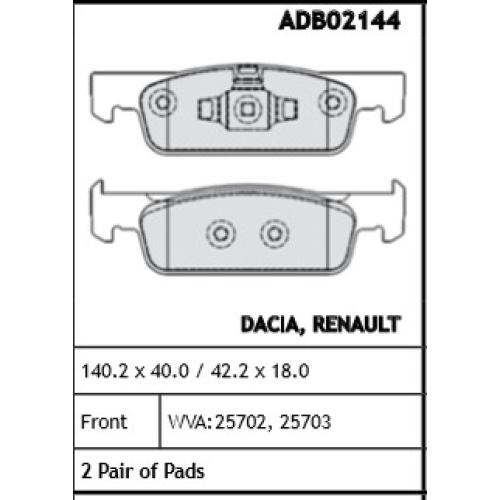 JGO. PASTILLAS FRENO RENAULT LOGAN 13...15 SAND. 2014.... CLIO IV  140X42X18/140X40X18MM (25702/703)
