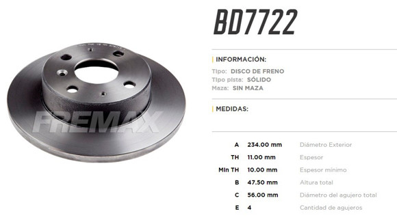 DISCO DE FRENO DAIHATSU CHARADE 1993-/LIFAN 320 2010-