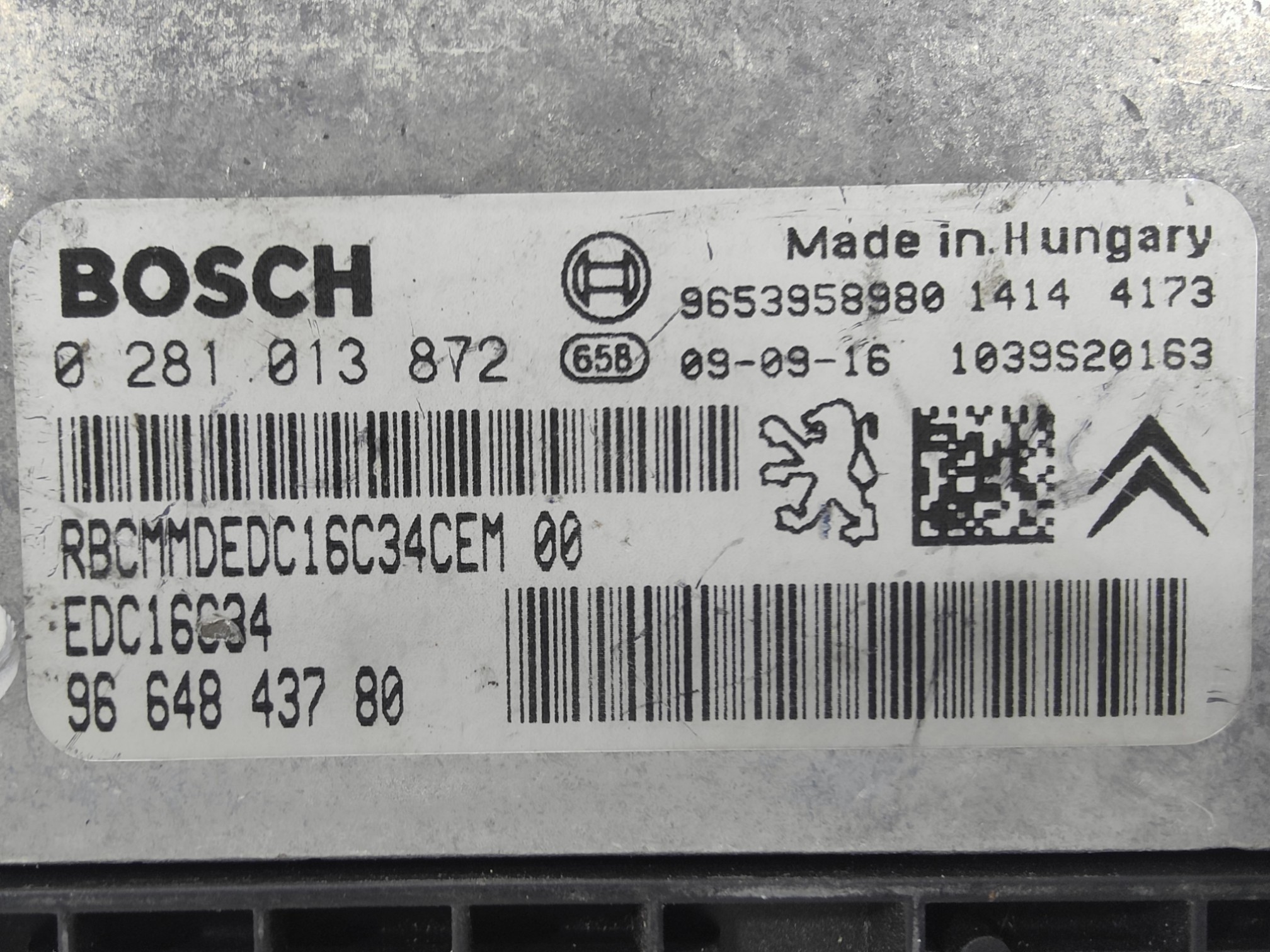 ECU de motor Peugeot Citroen 1.6 HDI 2009, Ref: 10944-K3B8