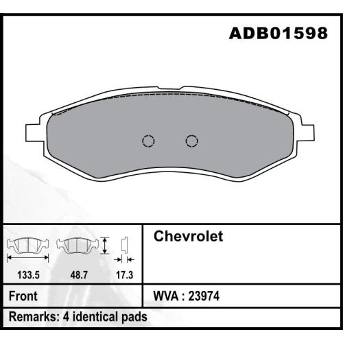 JGO. PASTILLAS FRENO CHEVROLET SPARK GT  COMLINE   133.5X48.70X17.00MM  (23974)