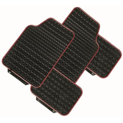 JGO. ALFOMBRAS UNIVERSAL CHINA 4 PIEZAS NEGRA CON BORDE ROJO CHICA (63x40-30X40cm) THM-2716