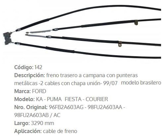 CABLE DE FRENO TRASERO FORD FIESTA/COURIER/KA 3290MM