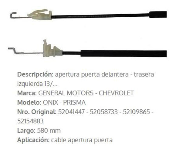 CABLE APERTURA PUERTA IZQUIERDO CHEVROLET ONIX/PRISMA