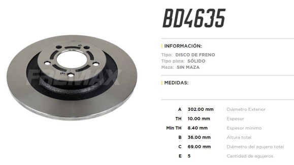DISCO DE FRENO TRASERO MITSUBISHI OUTLANDER 12-ASX 2.0 11-