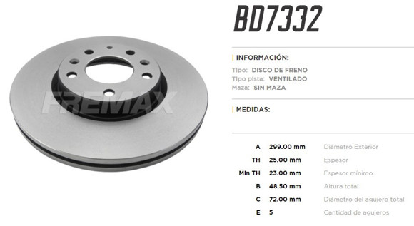 DISCO DE FRENO DEL VENTILADO FORD FUSION 2006-2012 299MM