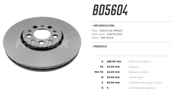 DISCO DE FRENO AUDI A3 1.9TDI 96-03 1.8T 20V/VW GOLF