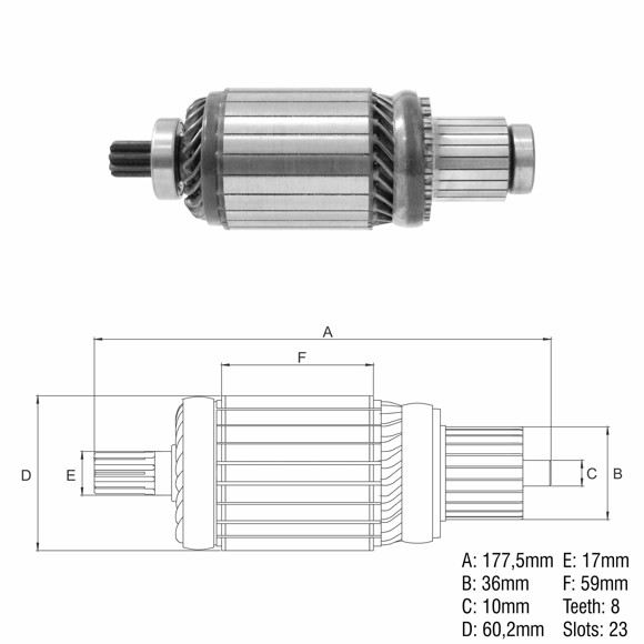 INDUCIDO 12V ARRANQUE DELCO REMY 28MT (177X60X8X36)