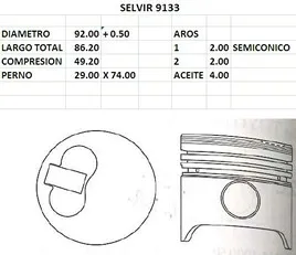 PISTONES 92mm TOYOTA HILUX (2LT) 0.50
