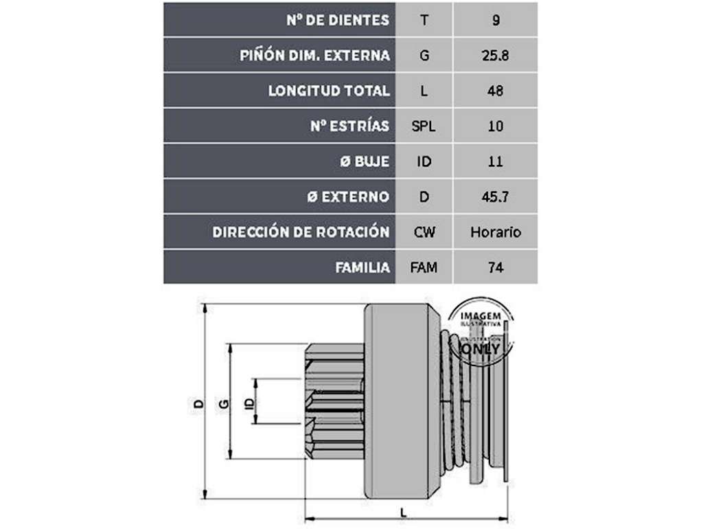 Impulsor de arranque Bendix 9 dientes 10 estrías