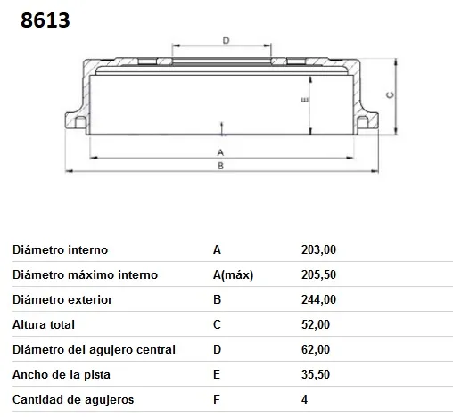 CAMPANA FRENO (203mm) TRA HYUNDAI HB20 17-23
