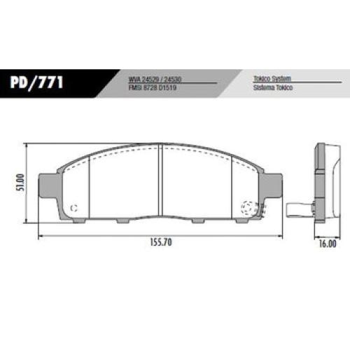 JGO. PASTILLAS FRENO MITSUBISHI L200 L300 06...19 GONOW STARRY 14..155.40X51X16MM.   (24530)