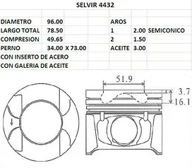 PISTONES 96mm TOYOTA HILUX 3.0 TDI (1KDFTV) STD