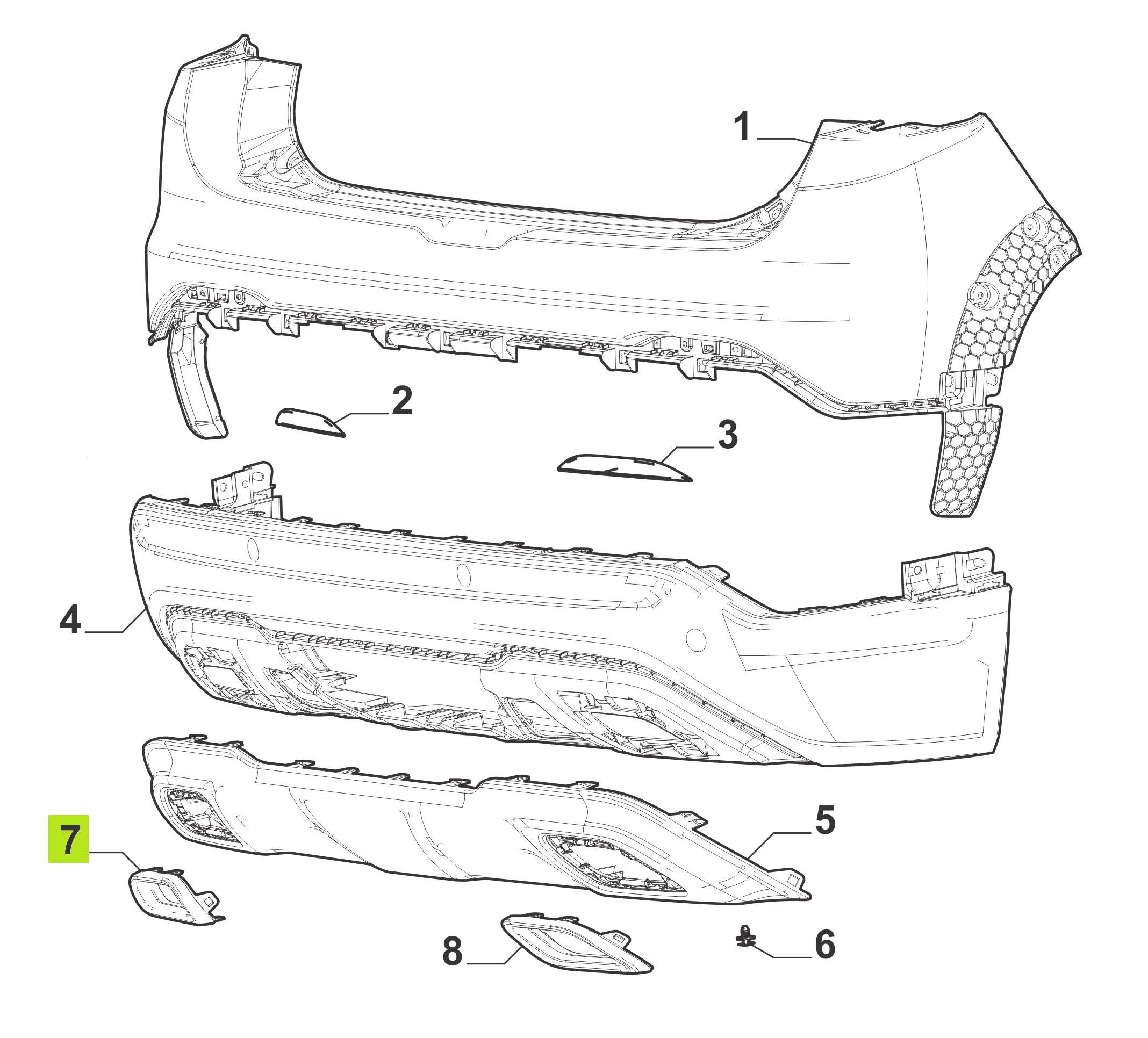 MOLDURA CROMADA IZQ. SPOILER PARAGOLPE TRAS. -ORIGINAL-