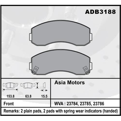 JGO. PASTILLAS FRENO KIA K2500 08..-BONGO K2500 14...K2700 98..05-ASIA TOPIC715-725-735 154X63X15MM