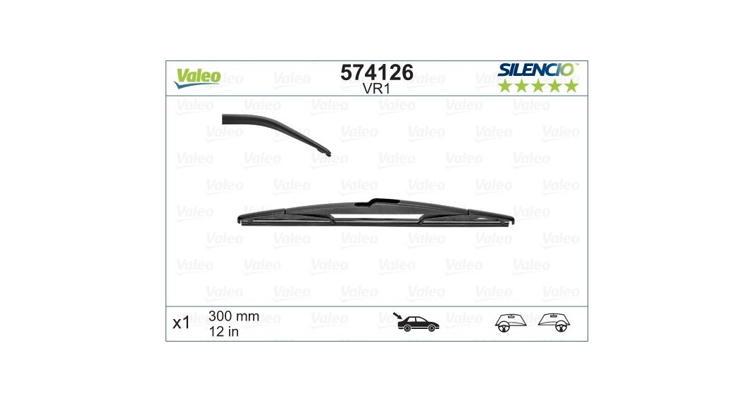 Escobilla de luneta trasera de 300 mm con enganche plano