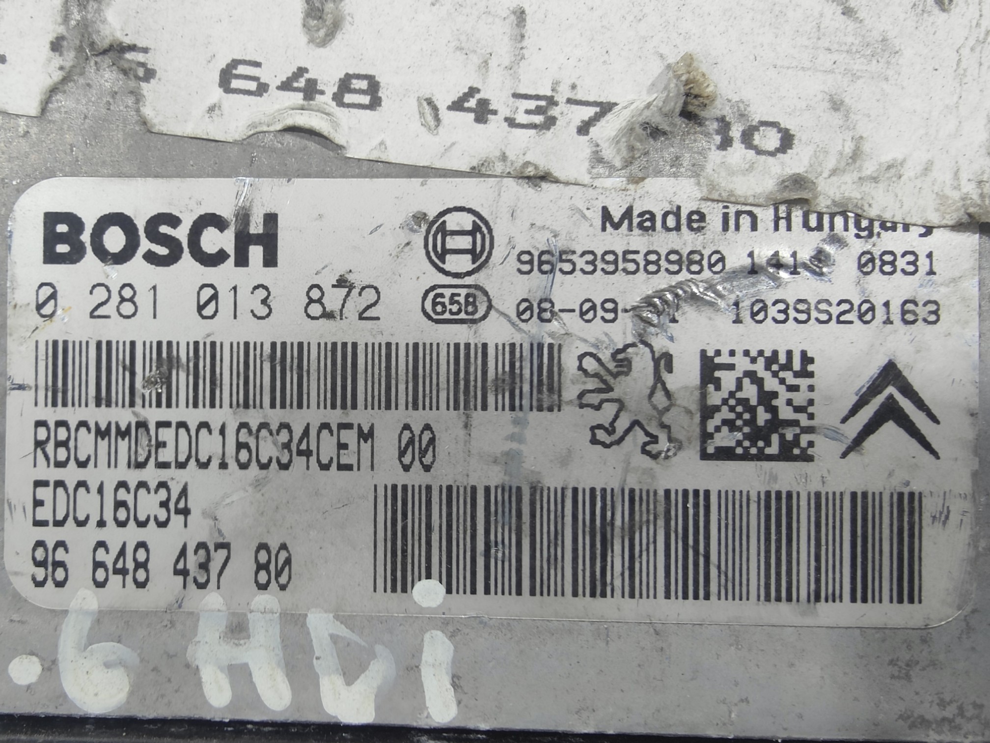 ECU de motor Peugeot Citroen 1.6 HDI 2008, Ref: 10899-K3B6