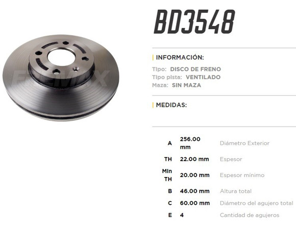 DISCO FRNO DEL VENT. GM SPIN 1.8 2017. . . ONIX 1.0 20