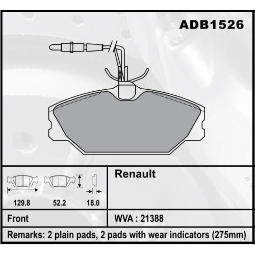 JGO. PASTILLAS FRENO RENAULT LAGUNA SCENIC 2001... SIST. GIRLING C/SENSOR 130X55X18MM(21388)