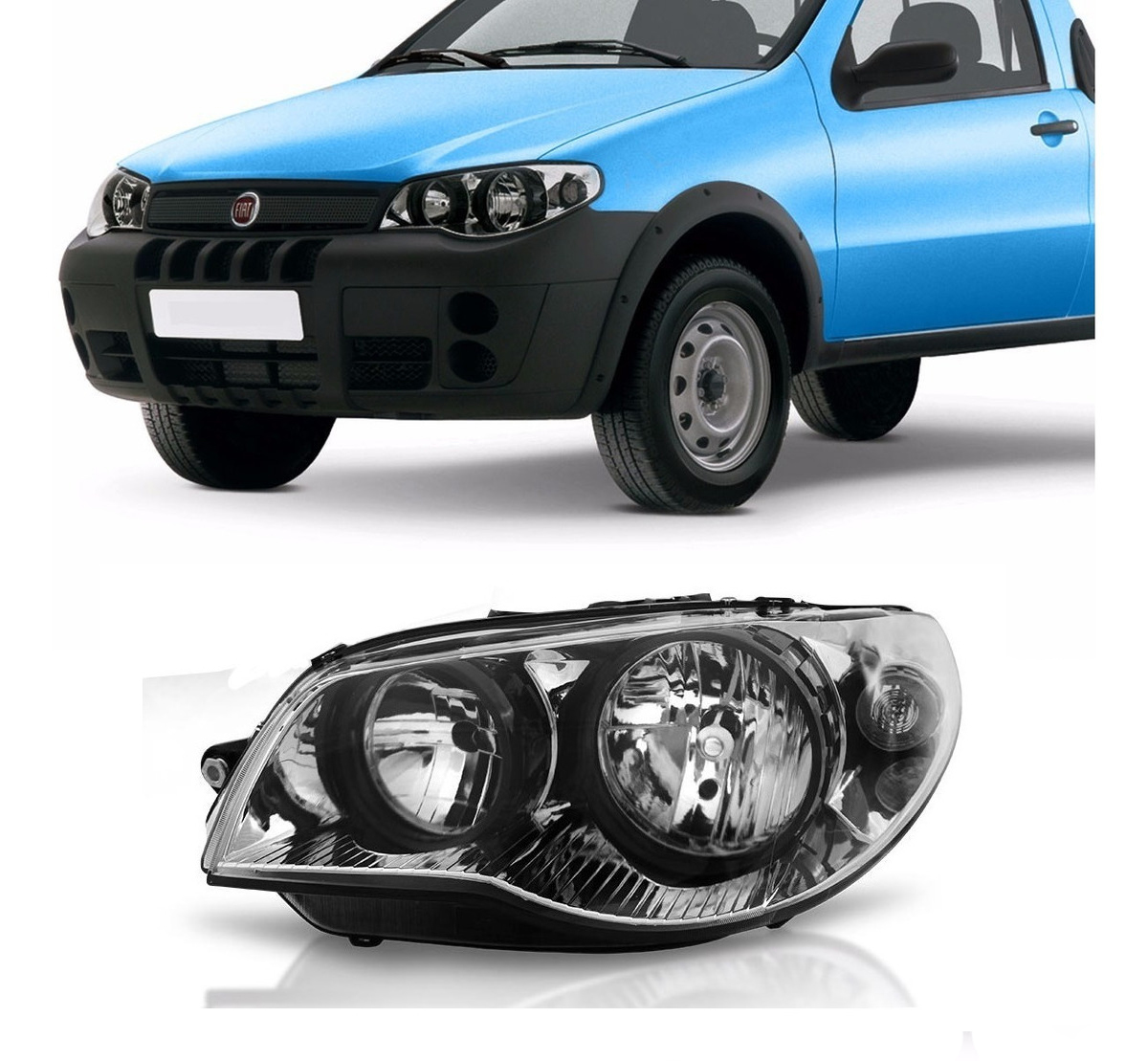 Semioptica Izquierda Fiat Strada 2005 / 2008 Fondo Cromado  Aro Negro
