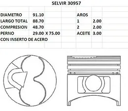 PISTONES 91.10mm HYUNDAI H100 STD (T/GDE) C/INS