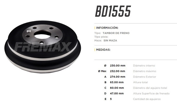 CAMPANA DE FRENO CHEVROLET TRACKER 1.8 16V 4X2 2013