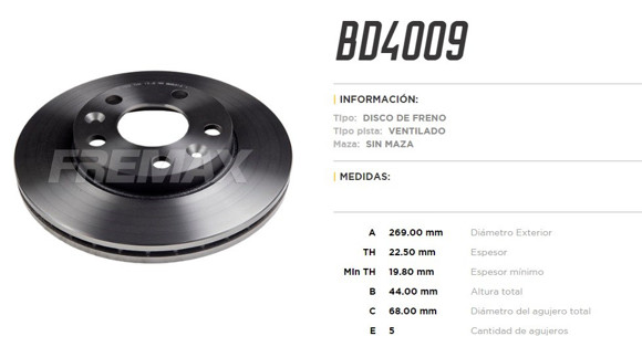 DISCO DE FRENO RENAULT DUSTER 1.6 2010-/OROCH 1.6 16-