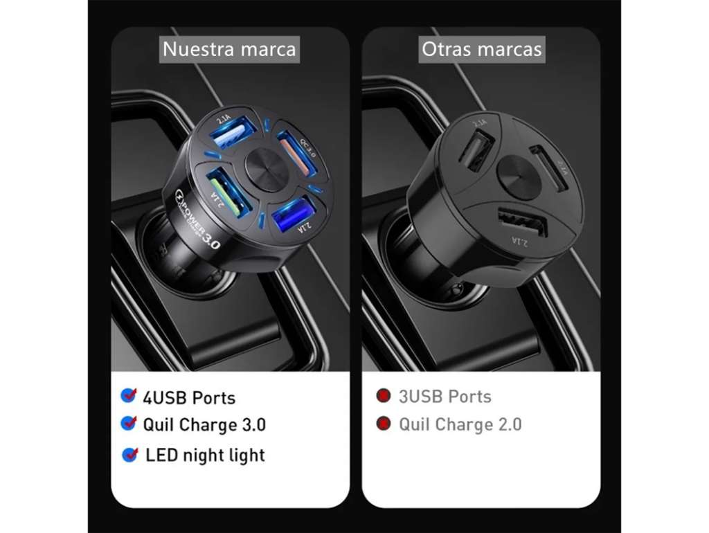 Cargador USB para automóvil 4 puertos