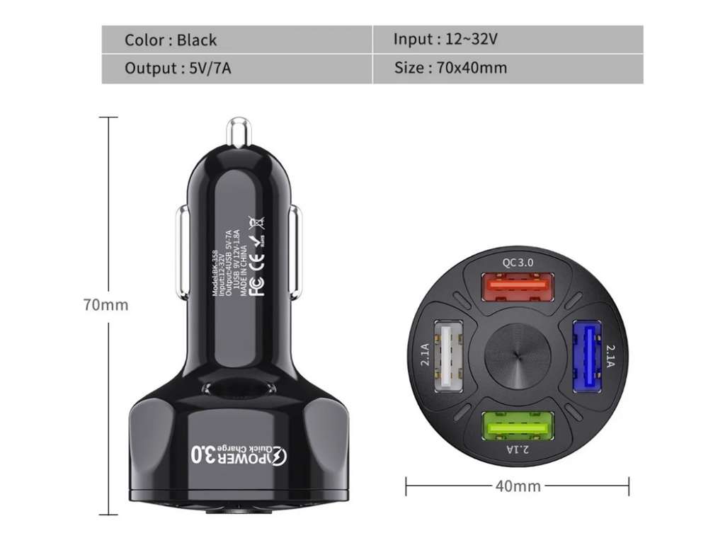 Cargador USB para automóvil 4 puertos