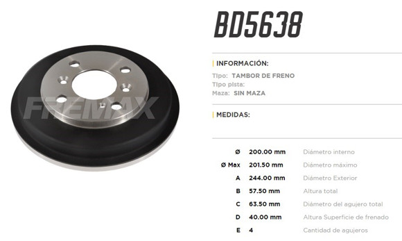 CAMPANA DE FRENO FORD FIESTA 1.6 2011-/KA 2014-