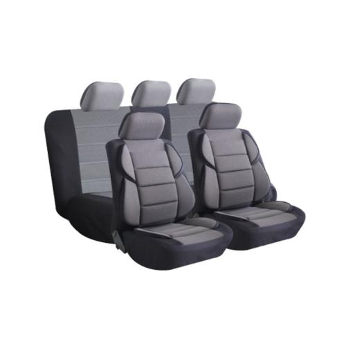 JGO. FUNDAS 4 ASIENTOS AUTO HIGH 11 PIEZAS COLOR GRIS C/NEGRO