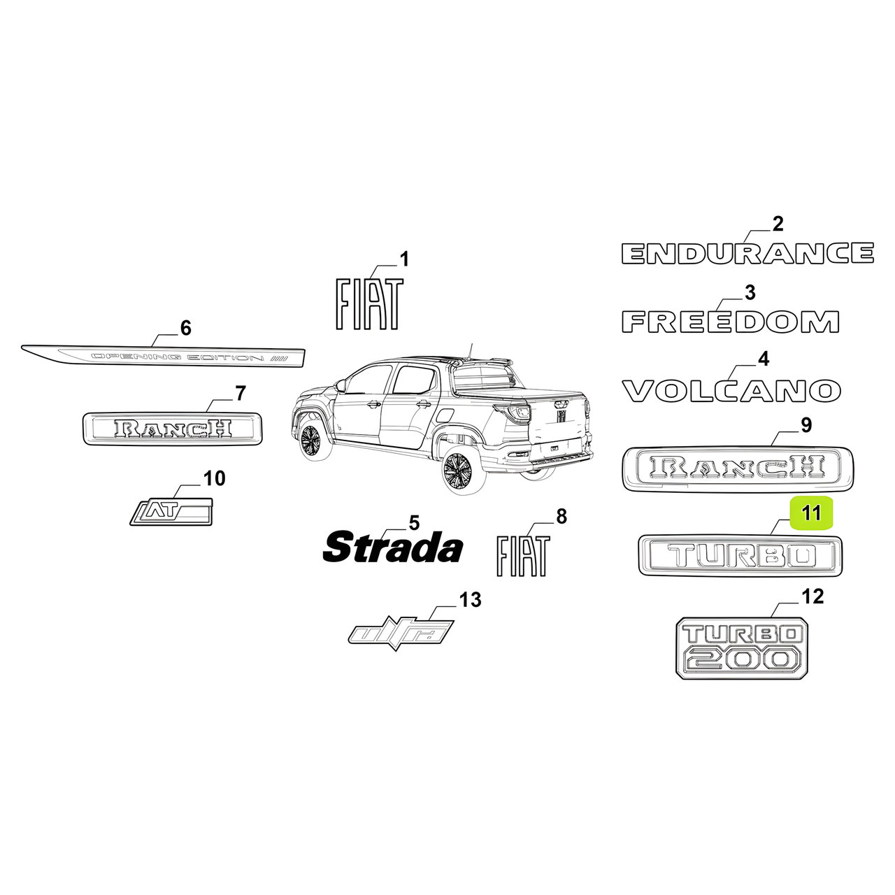 SIGLA "TURBO 200" PORTON TRAS. -ORIGINAL