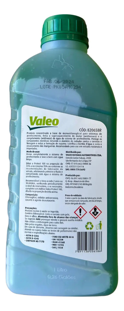 Liquido Refrigerante Valeo Protect Ultra 100 1 Litro Verde