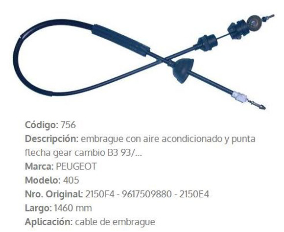 CABLE DE EMBRAGUE PEUGEOT 405 DIESEL 1993 1460MM