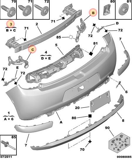 SOPORTE PARAGOLPE TRASERO CITROEN C3 DESDE 2011 EN ADELANTE LATERAL [ORIGINAL PSA]