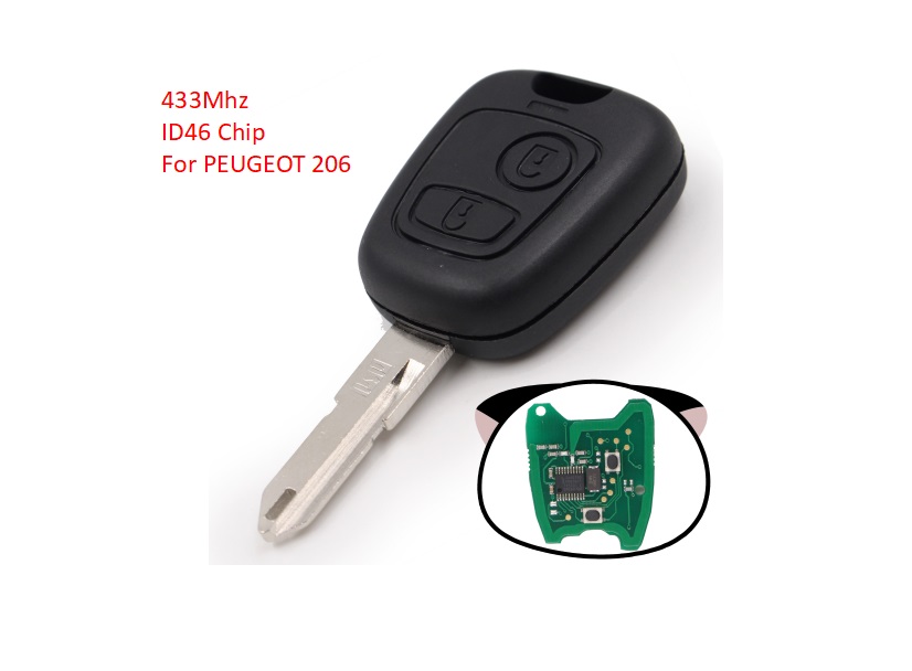 Llave a distancia con chip y 2 botones para Peugeot 206