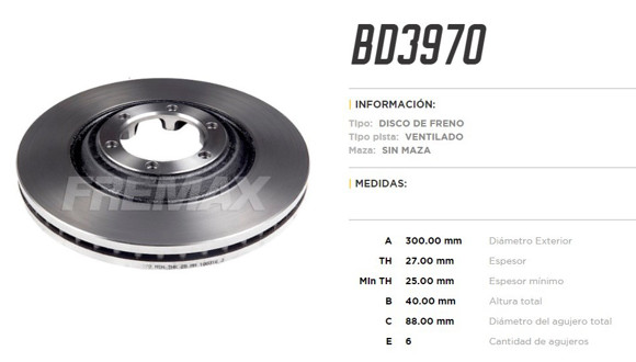DISCO DE FRENO CHEVROLET S10 2011-/TRAILBLAZER 2.8/3.6 2013-