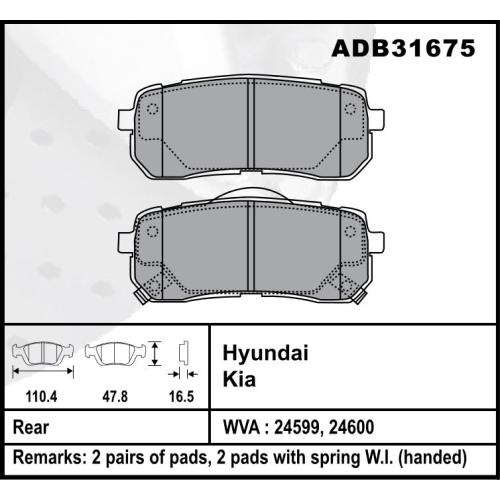 JGO. PASTILLAS FRENO HYUNDAI H1 2000...2006 TRASERAS 110X48X16MM