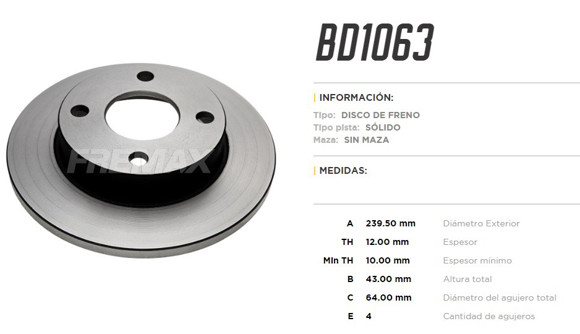 DISCO DE FRENO FORD COURIER 1997-/FIESTA/KA 1996-