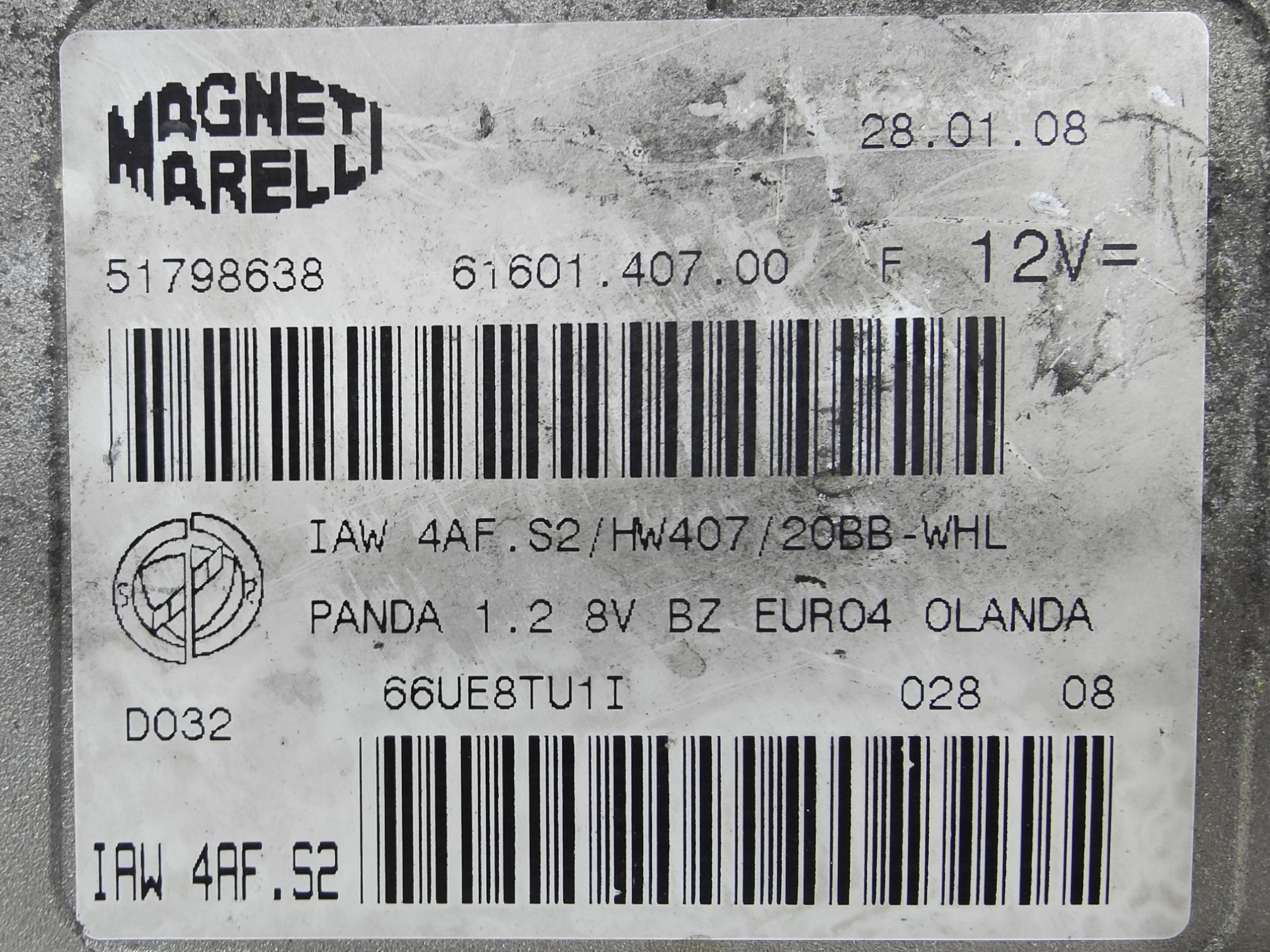 ECU de motor Fiat PANDA 1.2 8V 2008, Ref: 10972-K2B11