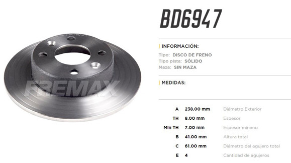 DISCO DE FRENO RENAULT TWINGO 1995-/EXPRES 1985-1990