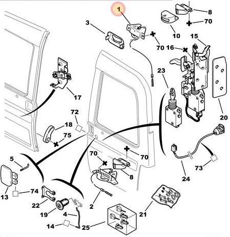 CERRADURA PORTON PEUGEOT CITROEN PARTNER BERLINGO SUPERIOR DERECHA CON CABLE [ORIGINAL PSA]