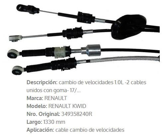 CABLE SELECTOR DE CAMBIOS RENAULT KWID (2 CABLES) 1330MM