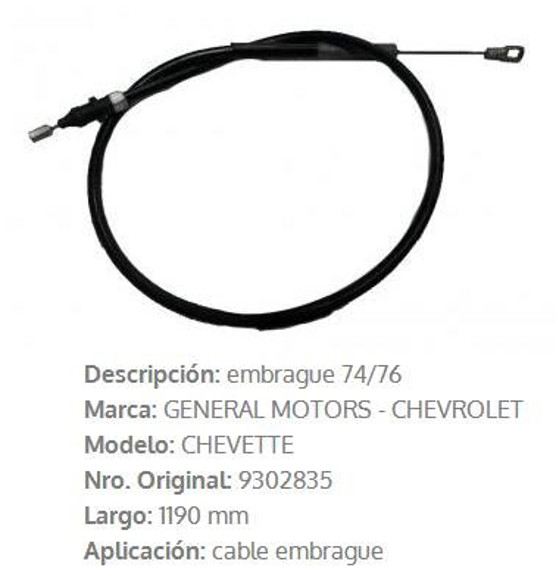 CABLE DE EMBRAGUE CHEVETTE 1975/76 1172MM