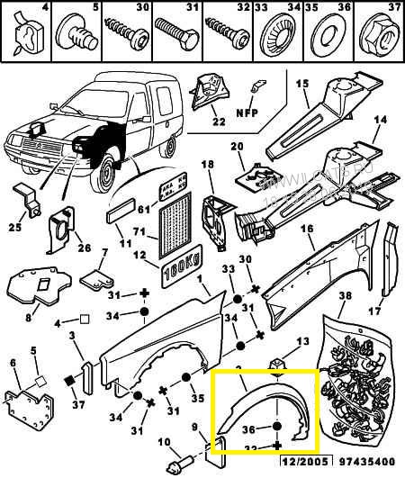 MOLDURA GUARDABARRO DELANTERO DERECHO CITROEN C15 CONTORNO MODELO NUEVO [ORIGINAL PSA]
