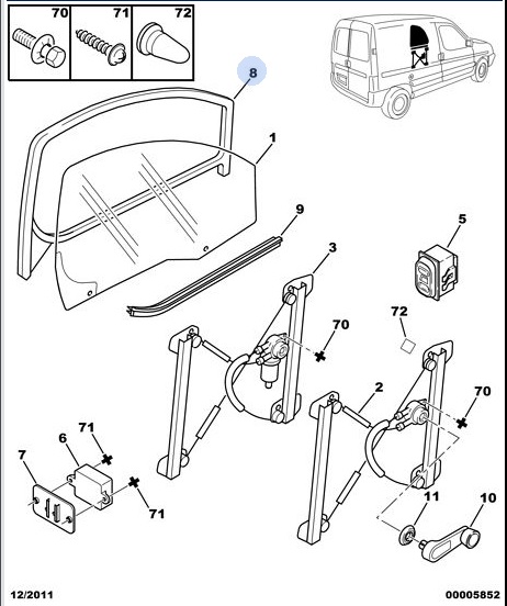 COLIZA PUERTA VIDRIO CITROEN BERLINGO -PEUGEOT PARTNER IZQUIERDA [ORIGINAL PSA]