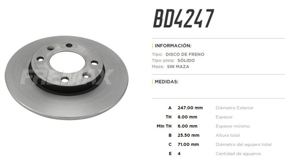 DISCO DE FRENO TRASERO CITROEN XSARA 1991-/ZX 1991-95